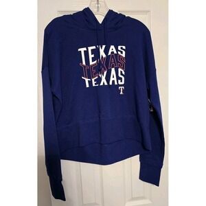 Texas Rangers Majestic Lightweight Blue Hoodie Womens Small Crop Box NWT MLB